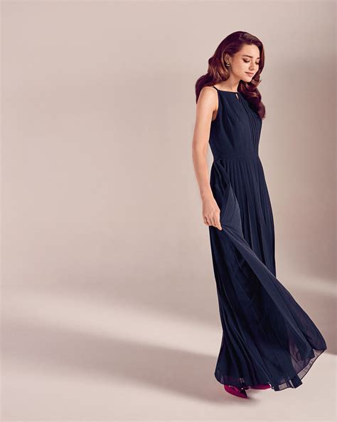 Pleated Maxi Dress Dark Blue Ss17 Tie The Knot Ted Baker Uk