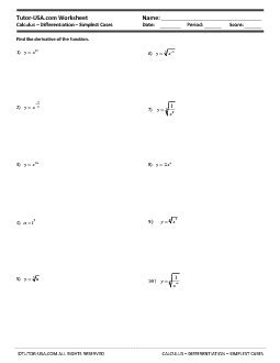 If the derivative does not exist at any point, explain why and justify your answer. Worksheet: Derivatives - Simplest Cases and Radicals ...