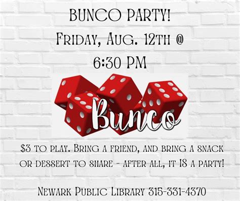 Aug 12th Bunco Party Newark Public Library
