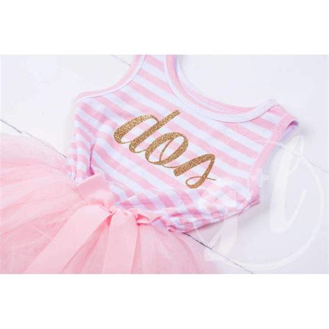 2nd Birthday Dress Gold Script Spanish Dos Pink Striped Sleeveless