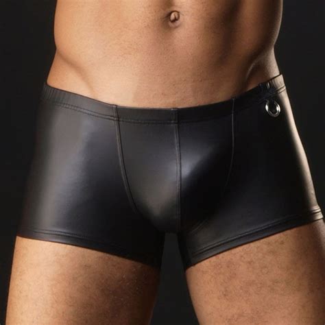 Sexy Mens Gay Lingerie Underwear Faux Leather Boxer Short Pants Push Up