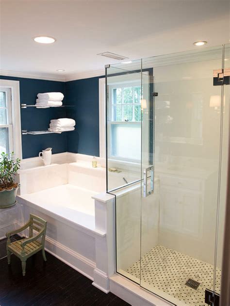 Designer stefani stein revamps a marina del rey beachside shiplap bathroom wall navy bathroom dark bathrooms upstairs bathrooms bathroom spa. Dark Blue Bathroom | Houzz