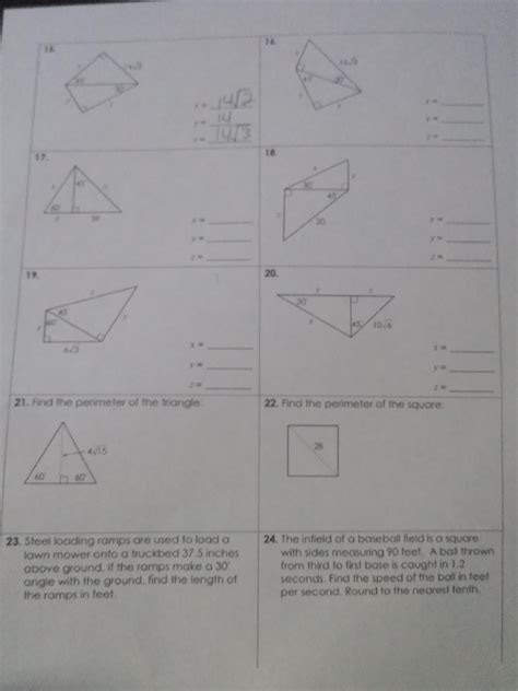 Solve problems using the geometric mean, the pythagorean key vocabulary trigonometric ratio (p. Homework Answer Key Unit 8 Right Triangles And ...