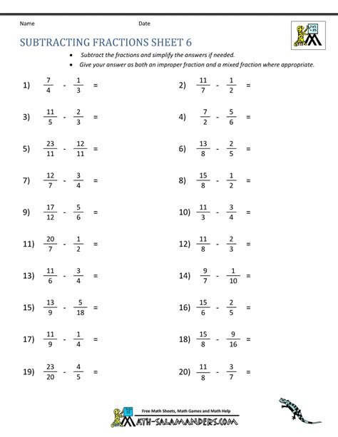 Our fraction worksheets will serve as math. Subtracting Fractions Worksheets