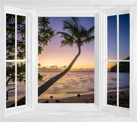 Instant Window Wall Murals Palm Tree Sunset Tropical View Wallpaper