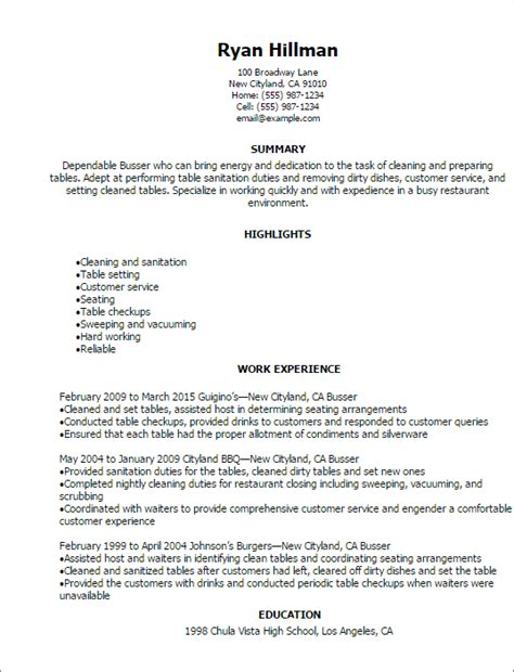 Bar staff cv sample, experience running your own section of tables, mixing drinks, serving beer and wine to customers. Busser Resume Template — Best Design & Tips | MyPerfectResume