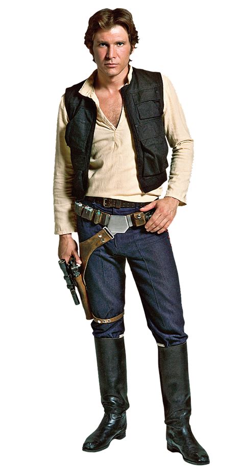 Build a alternative han solo blaster: Han Solo orig trig - Black utility vest, light colored long sleeved henley tucked into slim blue ...
