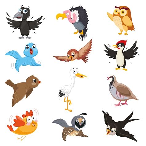 Ilustración Vectorial De Dibujos Animados De Aves Vector Premium
