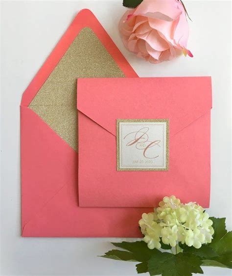Romantic Coral And Gold Glitter Classic Inspired Square Pocket Wedding