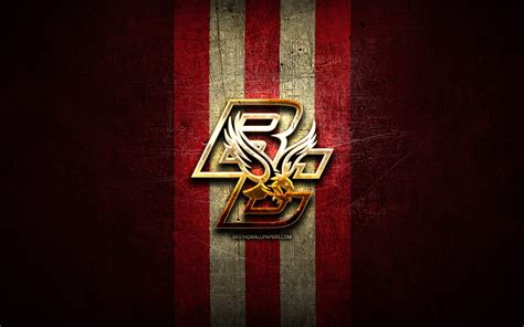 Download Wallpapers Boston College Eagles Golden Logo Ncaa Red Metal