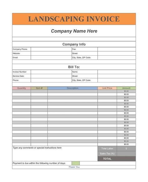Free Landscaping Invoice Template Word Pdf Eforms