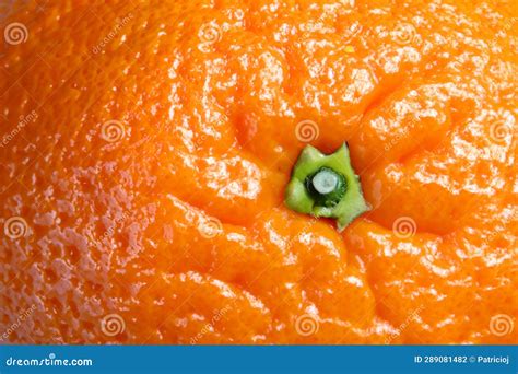 Macro Shot Of An Orange Fruit Skin Background And Stem Stock Photo