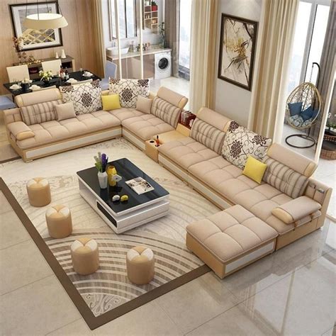 Luxury Modern U Shaped Sectional Fabric Sofa Set With Ottoman Luxury