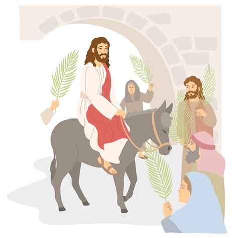 Premium Vector Palm Sunday Jesus Riding Donkey Entering Jerusalem