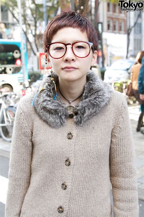 short haired japanese girl named bob w cute glasses and frilly shorts tokyo fashion