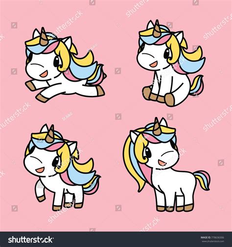 Set Cute Unicorns Difference Action Running Stock Vector Royalty Free
