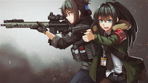 Download 1920x1080 Anime Girls Military Uniform Rifle Coat Blue