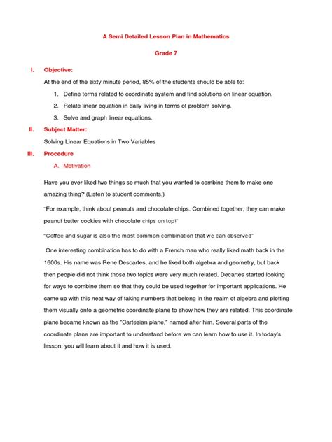 A Semi Detailed Lesson Plan In Mathematics