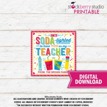 Teacher Soda Gift Tag Printable Soda Lighted Teacher Appreciation
