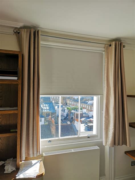 Blackout Roller Blind With Existing Curtains For Sash Window