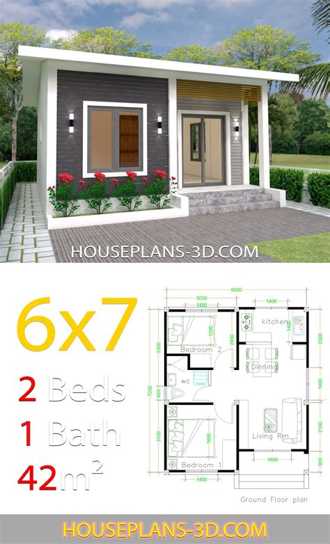 House Design 6x7 With 2 Bedrooms House Plans 3d Simple House Design