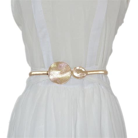 Gold Circularsmooth Buckle Wedding Designer Elastic Belts For Women