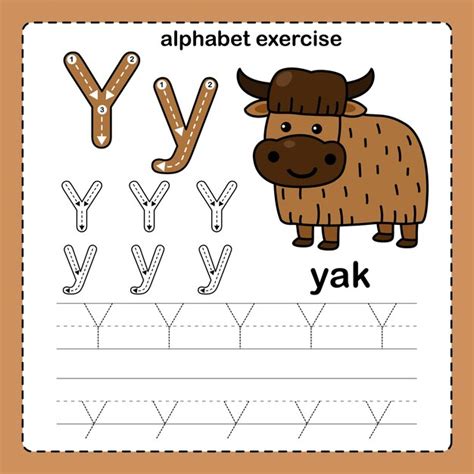 Premium Vector Alphabet Letter Y Yak Exercise With Cartoon Vocabulary