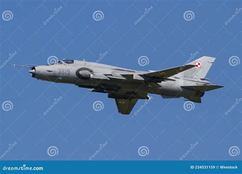 Polish Air Force Sukhoi Su 22 Fitter Fighter Jet In Front Of Blue Sky