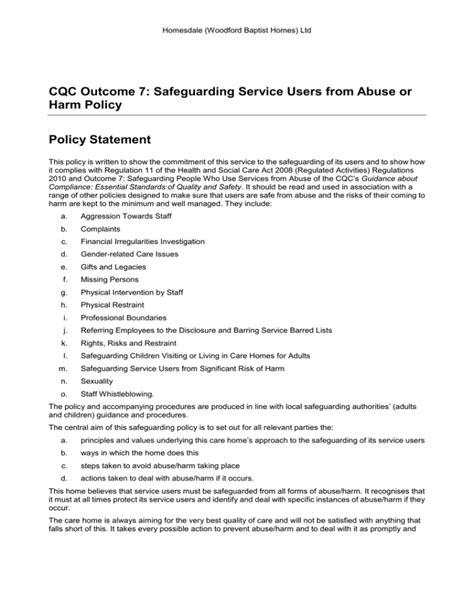 Safeguarding Service Users From Abuse Or Harm Policy Policy