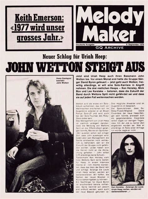 John Wetton Leaves Uriah Heep Clipping From Pop Magazine September 1976