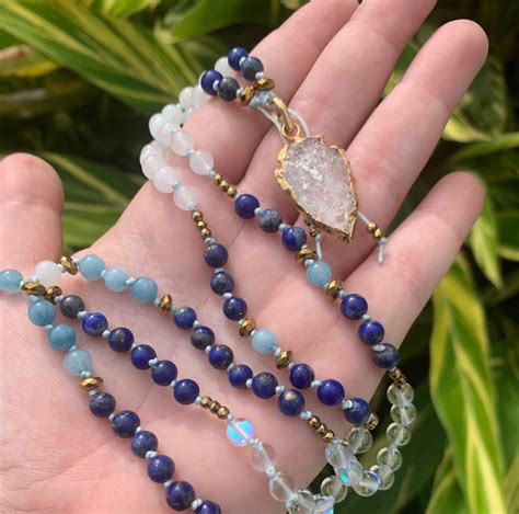blue lapis lazuli mala bead necklace 108 prayer bead mala etsy
