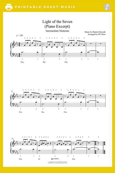 Light Of The Seven Piano Excerpt By Ramin Djawadi Piano Sheet Music Intermediate Level