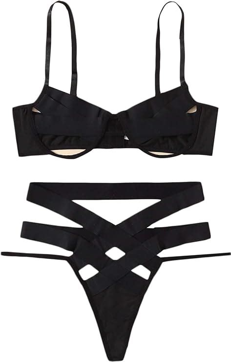 wdirara women s criss cross straps underwire lingerie set bralette and panty set amazon ca