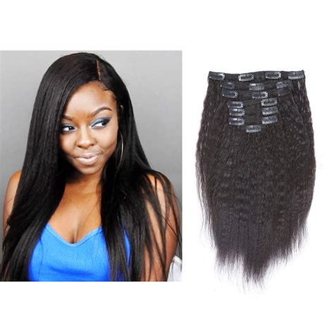 Add extra volume & length to your hair with our kinky virgin hair clip ins that will blend with your natural hair and help you achieve any style you can imagine. Amazon.com : Yaki Kinky Straight Human Real Hair Clip in ...
