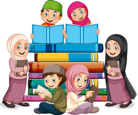 Muslim Girl Reading Book Illustrations Royalty Free Vector Graphics