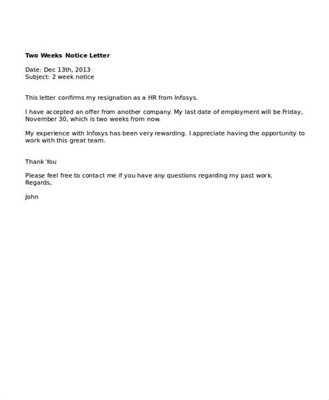 Resignation Letter Sample 2 Weeks Notice