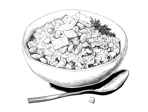 Premium Vector Rice With Meat In A Plate Hand Drawn Sketch Asian Food