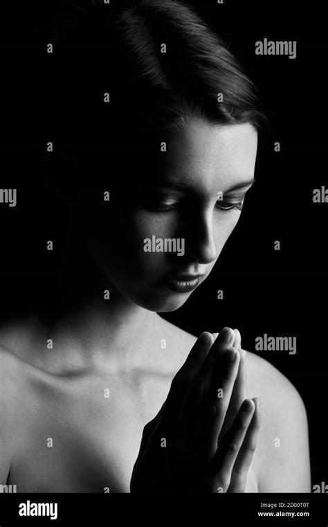 Young Sad Christian Woman Praying Black And White Stock Photos And Images