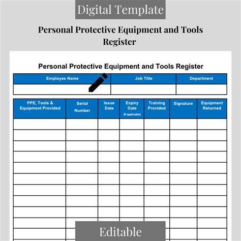 Personal Protective Equipment And Tools Register Ppe Issue Log Ppe