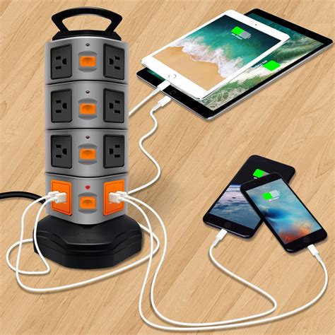 Get a green extension cord and run it from the female end of the powered string and plug male end of the new, unpowered string into it. Power Strip Tower, Lovin Product Surge Protector Electric ...