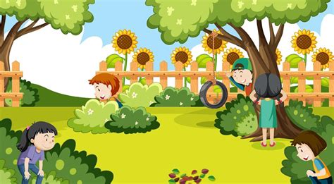 Children Playing Hide And Seek At The Park 7206626 Vector Art At Vecteezy