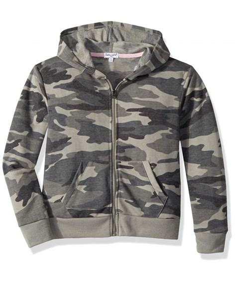 Girls Big Sa Camo Hoodie Jacket Dusty Olive Camo Cr180z9e384