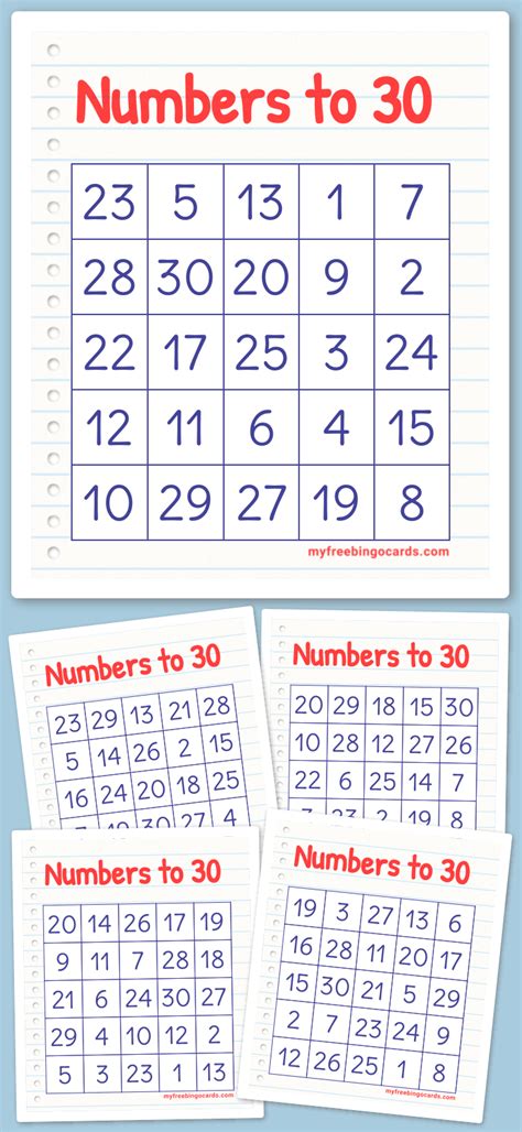 Virtual Numbers To 30 Bingo