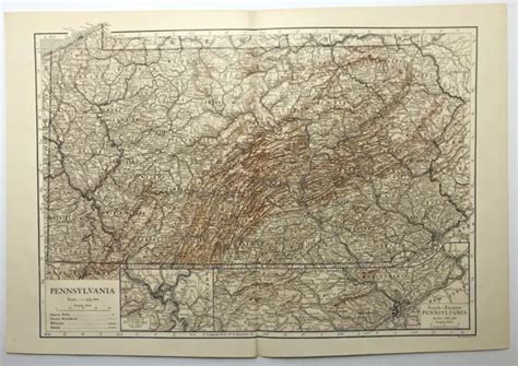 1911 Vintage Pennsylvania Atlas Map Old Antique Encyclopedia Britannica