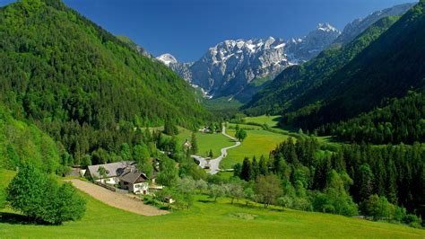 Landscape Village Hills Mountains Trees Hairpin Turns Alps