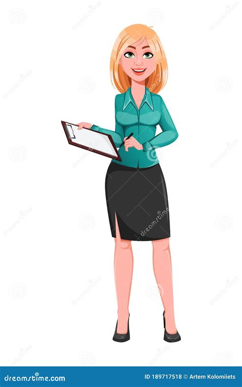 Young Successful Business Woman Holding Clipboard Stock Vector