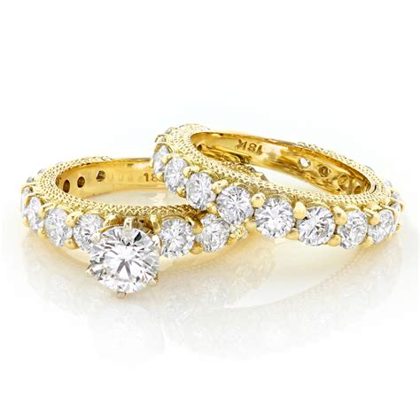 18k Gold Diamond Engagement Ring Set 442ct