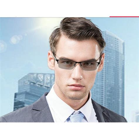 Mens Half Frame Photochromic Glasses Sunglasses Fashion Business Mens