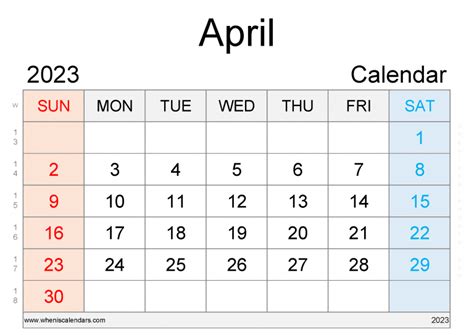 Free Printable April 2023 Calendar With Week Numbers Pdf In Landscape