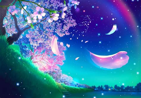 Cherry Blossom Falling Night Fantasy Art Landscapes Anime Scenery